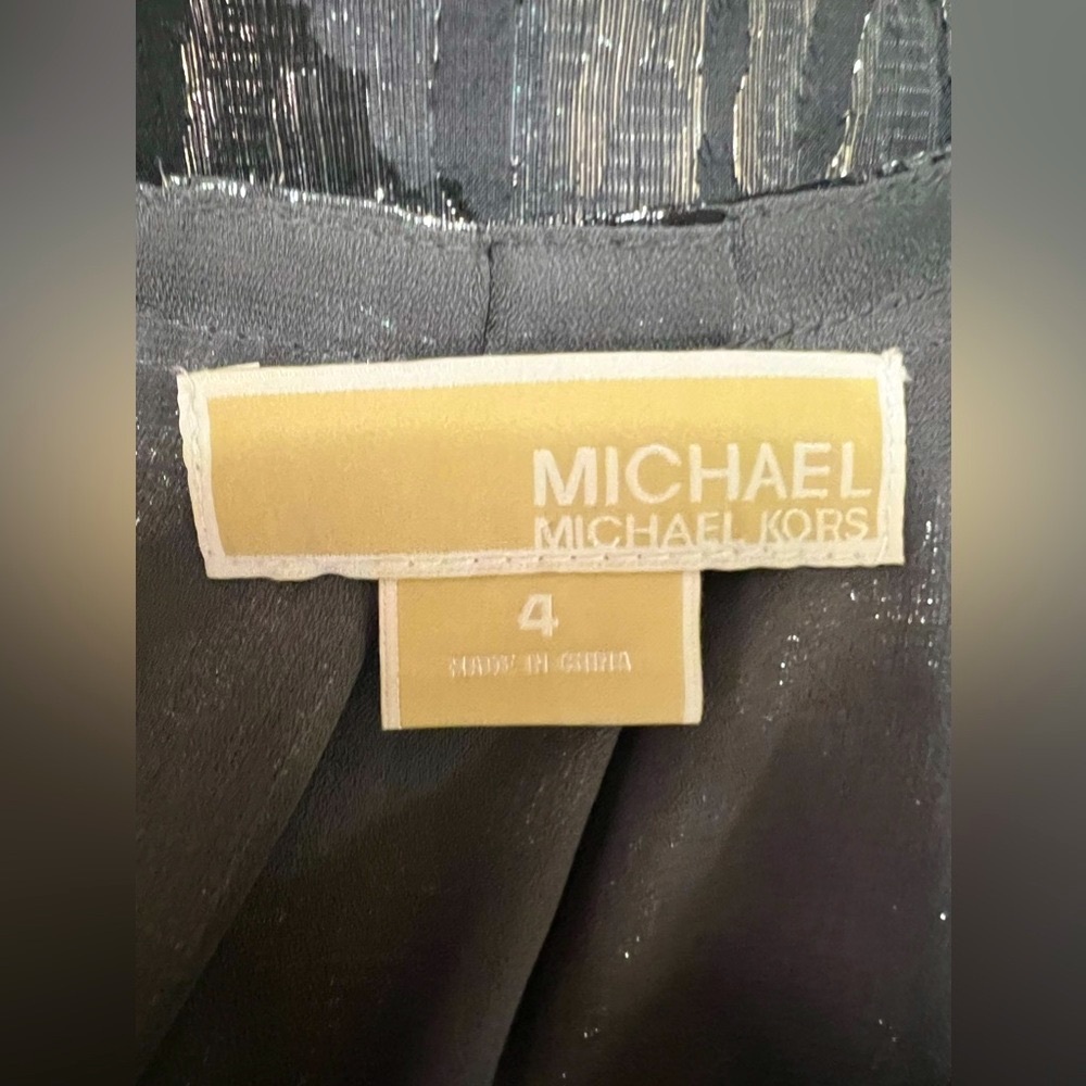 Michael Kors Metallic Silk Dress Size 4 Silver Black Party Cocktail Mini - Picture 8 of 14